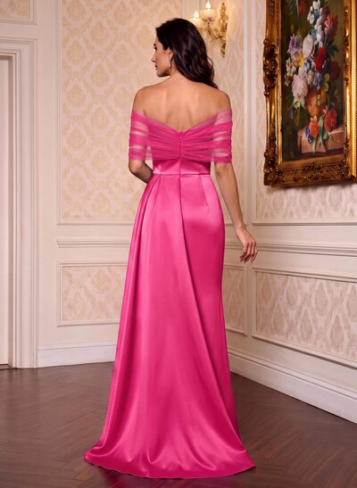 Trumpet/Mermaid Off-The-Shoulder Satin/Tulle Mother Of The Bride Dresses With Split Front