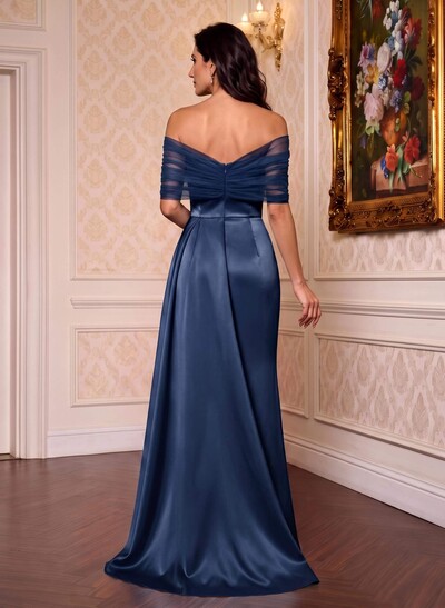 Trumpet/Mermaid Off-The-Shoulder Satin/Tulle Mother Of The Bride Dresses With Split Front