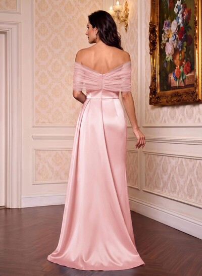 Trumpet/Mermaid Off-The-Shoulder Satin/Tulle Mother Of The Bride Dresses With Split Front