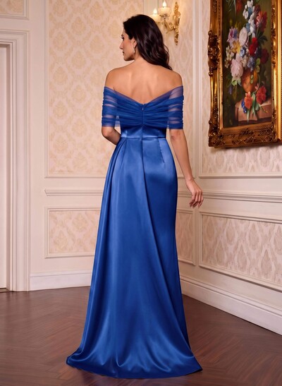 Trumpet/Mermaid Off-The-Shoulder Satin/Tulle Mother Of The Bride Dresses With Split Front
