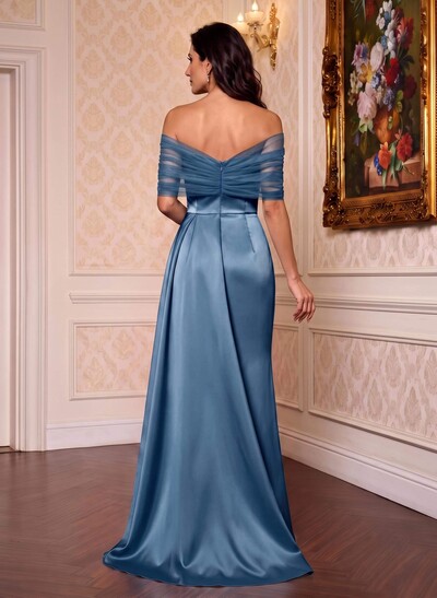 Trumpet/Mermaid Off-The-Shoulder Satin/Tulle Mother Of The Bride Dresses With Split Front