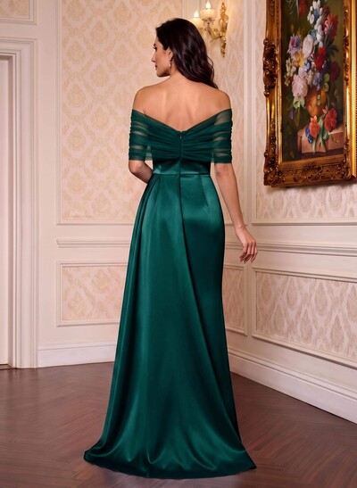Trumpet/Mermaid Off-The-Shoulder Satin/Tulle Mother Of The Bride Dresses With Split Front