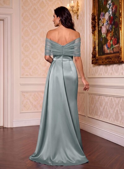 Trumpet/Mermaid Off-The-Shoulder Satin/Tulle Mother Of The Bride Dresses With Split Front