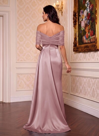 Trumpet/Mermaid Off-The-Shoulder Satin/Tulle Mother Of The Bride Dresses With Split Front