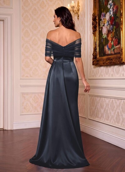 Trumpet/Mermaid Off-The-Shoulder Satin/Tulle Mother Of The Bride Dresses With Split Front
