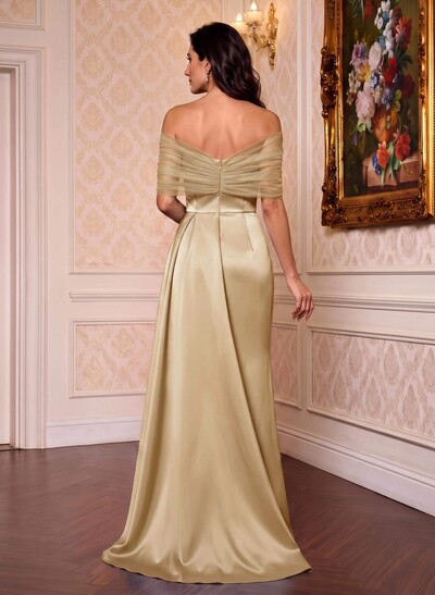 Trumpet/Mermaid Off-The-Shoulder Satin/Tulle Mother Of The Bride Dresses With Split Front