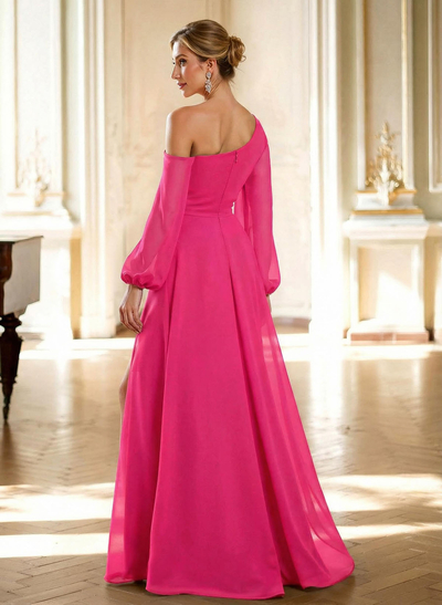 A-Line Asymmetrical Long Sleeves Floor-Length Chiffon Mother Of The Bride Dresses With High Split