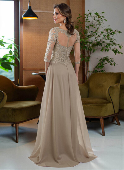Sheath/Column Scoop Neck Floor-Length Chiffon Mother Of The Bride Dresses With Appliques Lace/High Split