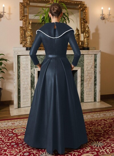 A-Line V-Neck Long Sleeves Floor-Length Satin Mother Of The Bride Dresses With Sash