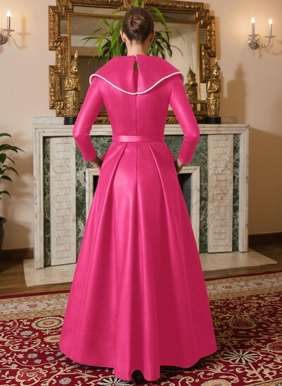A-Line V-Neck Long Sleeves Floor-Length Satin Mother Of The Bride Dresses With Sash