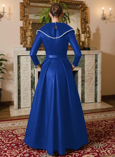 A-Line V-Neck Long Sleeves Floor-Length Satin Mother Of The Bride Dresses With Sash