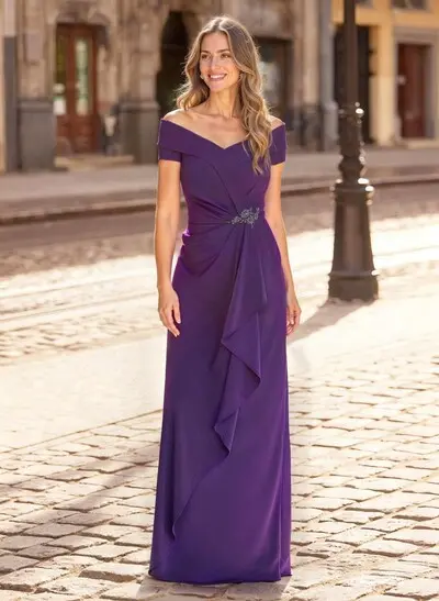 Sheath/Column Off-The-Shoulder Floor-Length Elastic Satin Mother Of The Bride Dresses
