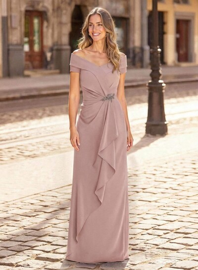 Sheath/Column Off-The-Shoulder Floor-Length Elastic Satin Mother Of The Bride Dresses