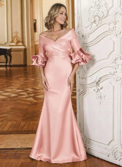 Trumpet/Mermaid Off-The-Shoulder Sweep Train Satin Mother Of The Bride Dresses