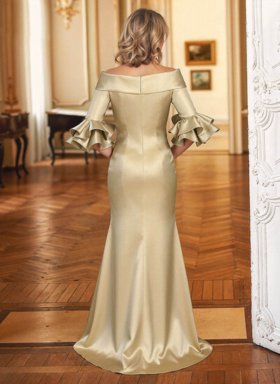Trumpet/Mermaid Off-The-Shoulder Sweep Train Satin Mother Of The Bride Dresses