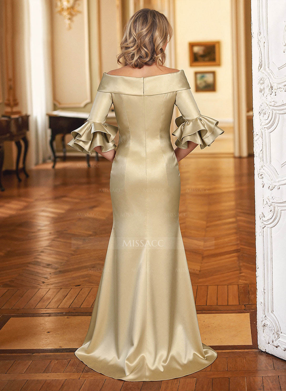 Trumpet/Mermaid Off-The-Shoulder Sweep Train Satin Mother Of The Bride Dresses