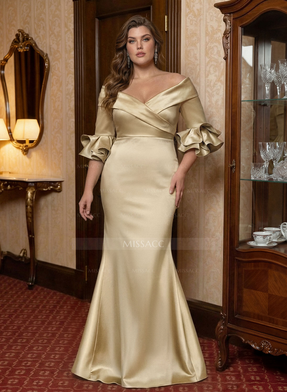 Trumpet/Mermaid Off-The-Shoulder Sweep Train Satin Mother Of The Bride Dresses