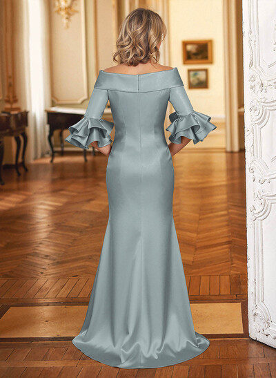 Trumpet/Mermaid Off-The-Shoulder Sweep Train Satin Mother Of The Bride Dresses