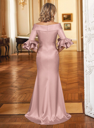 Trumpet/Mermaid Off-The-Shoulder Sweep Train Satin Mother Of The Bride Dresses