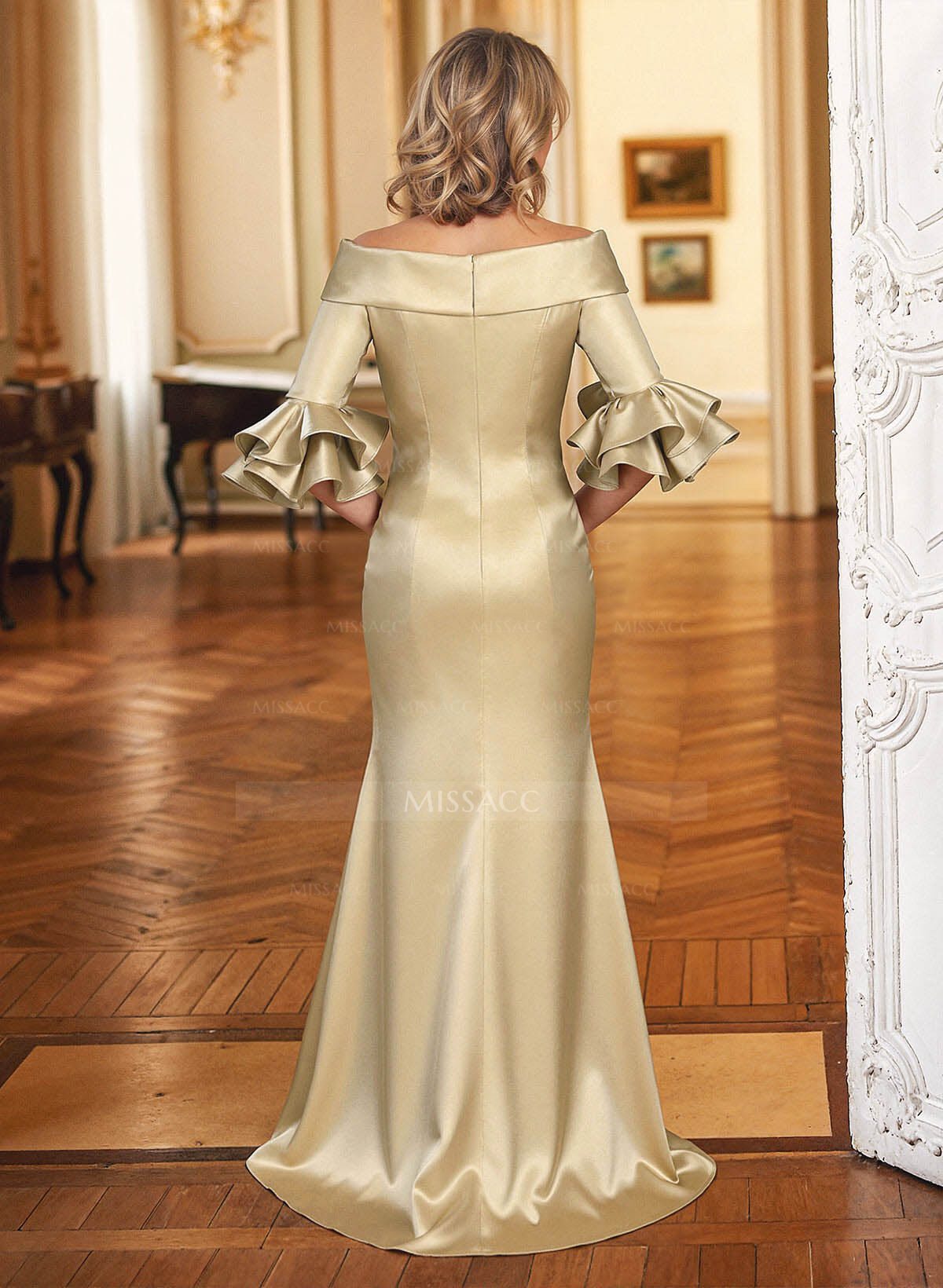 Trumpet/Mermaid Off-The-Shoulder Sweep Train Satin Mother Of The Bride Dresses