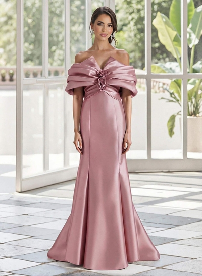 Trumpet/Mermaid Off-The-Shoulder Sweep Train Satin Mother Of The Bride Dresses