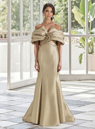 Trumpet/Mermaid Off-The-Shoulder Sweep Train Satin Mother Of The Bride Dresses