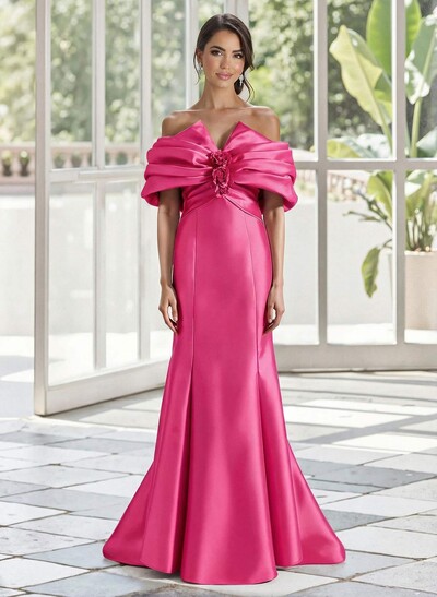 Trumpet/Mermaid Off-The-Shoulder Sweep Train Satin Mother Of The Bride Dresses