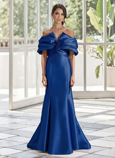 Trumpet/Mermaid Off-The-Shoulder Sweep Train Satin Mother Of The Bride Dresses
