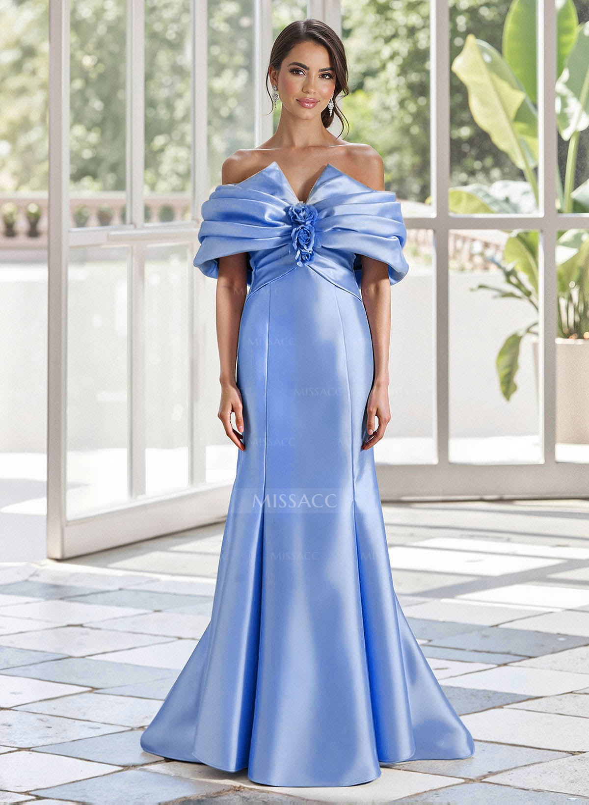 Trumpet/Mermaid Off-The-Shoulder Sweep Train Satin Mother Of The Bride Dresses