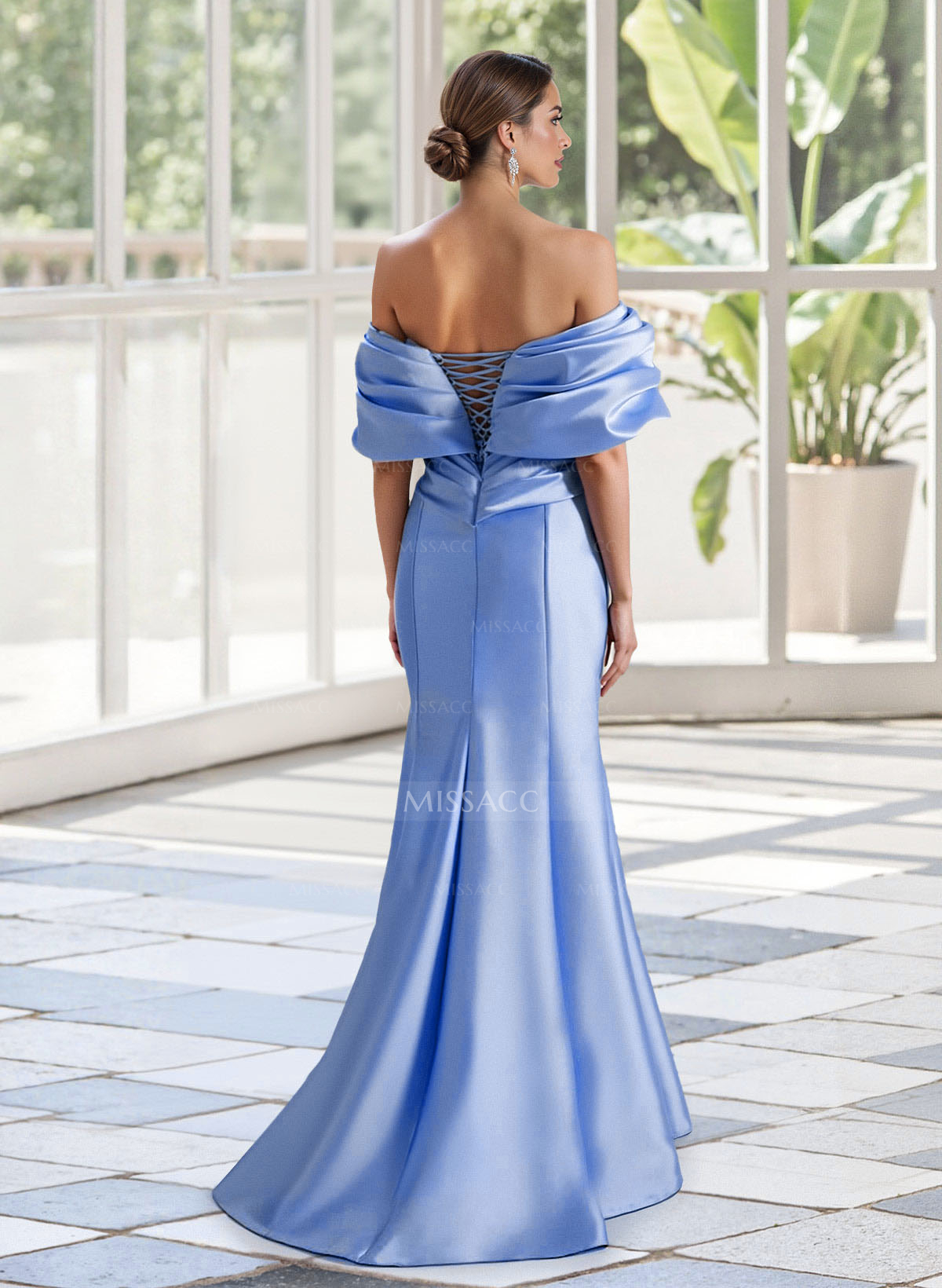 Trumpet/Mermaid Off-The-Shoulder Sweep Train Satin Mother Of The Bride Dresses