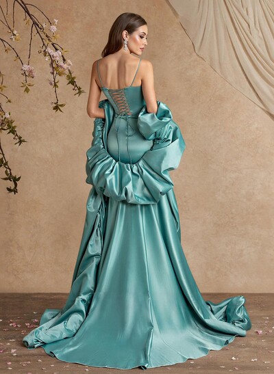 Trumpet/Mermaid Square Neckline Sleeveless Sweep Train Satin Mother Of The Bride Dresses