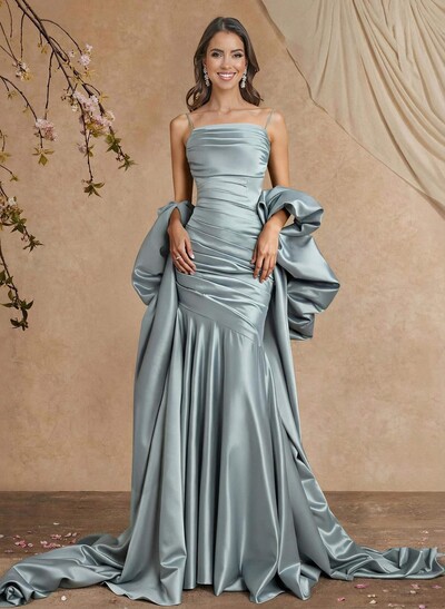 Trumpet/Mermaid Square Neckline Sleeveless Sweep Train Satin Mother Of The Bride Dresses