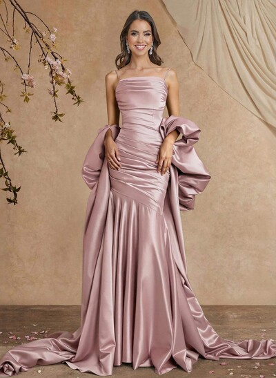 Trumpet/Mermaid Square Neckline Sleeveless Sweep Train Satin Mother Of The Bride Dresses