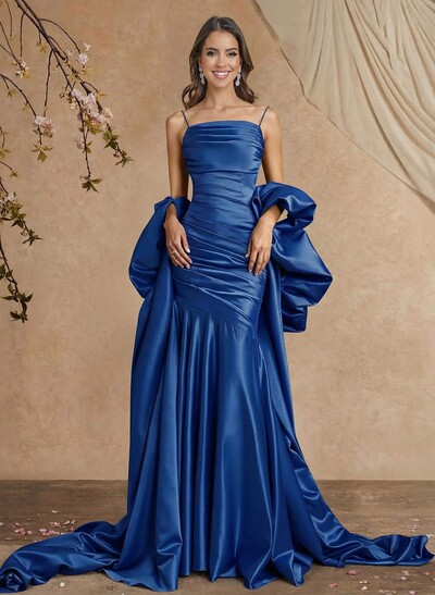 Trumpet/Mermaid Square Neckline Sleeveless Sweep Train Satin Mother Of The Bride Dresses