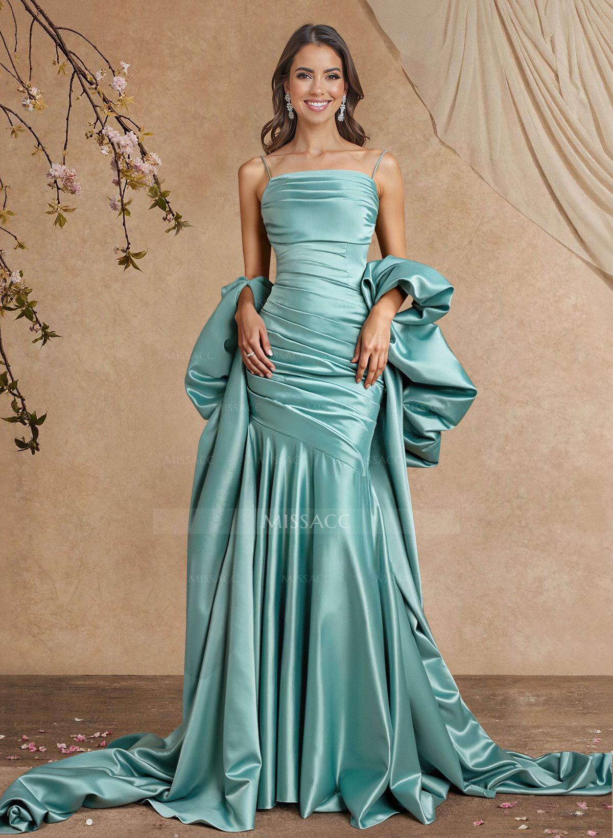 Trumpet/Mermaid Square Neckline Sleeveless Sweep Train Satin Mother Of The Bride Dresses