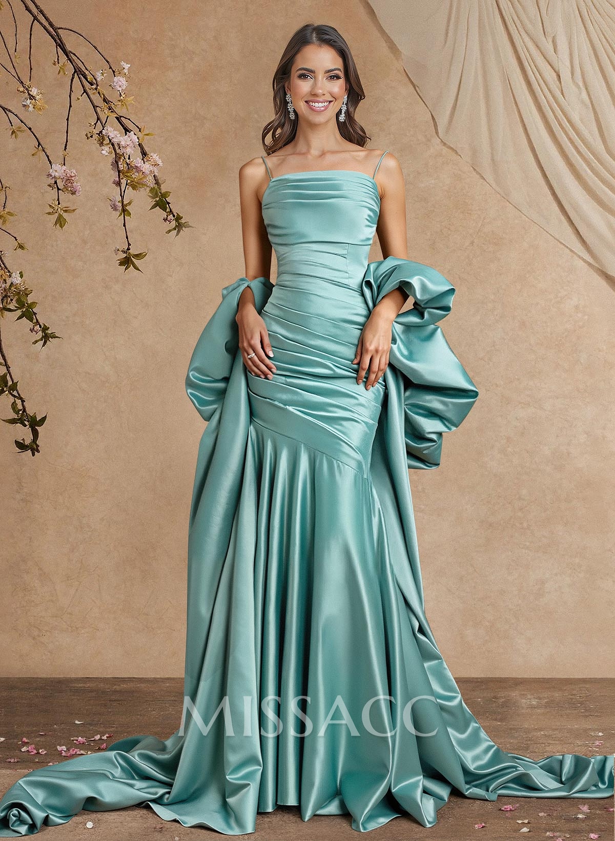 Trumpet/Mermaid Square Neckline Sleeveless Sweep Train Satin Mother Of The Bride Dresses