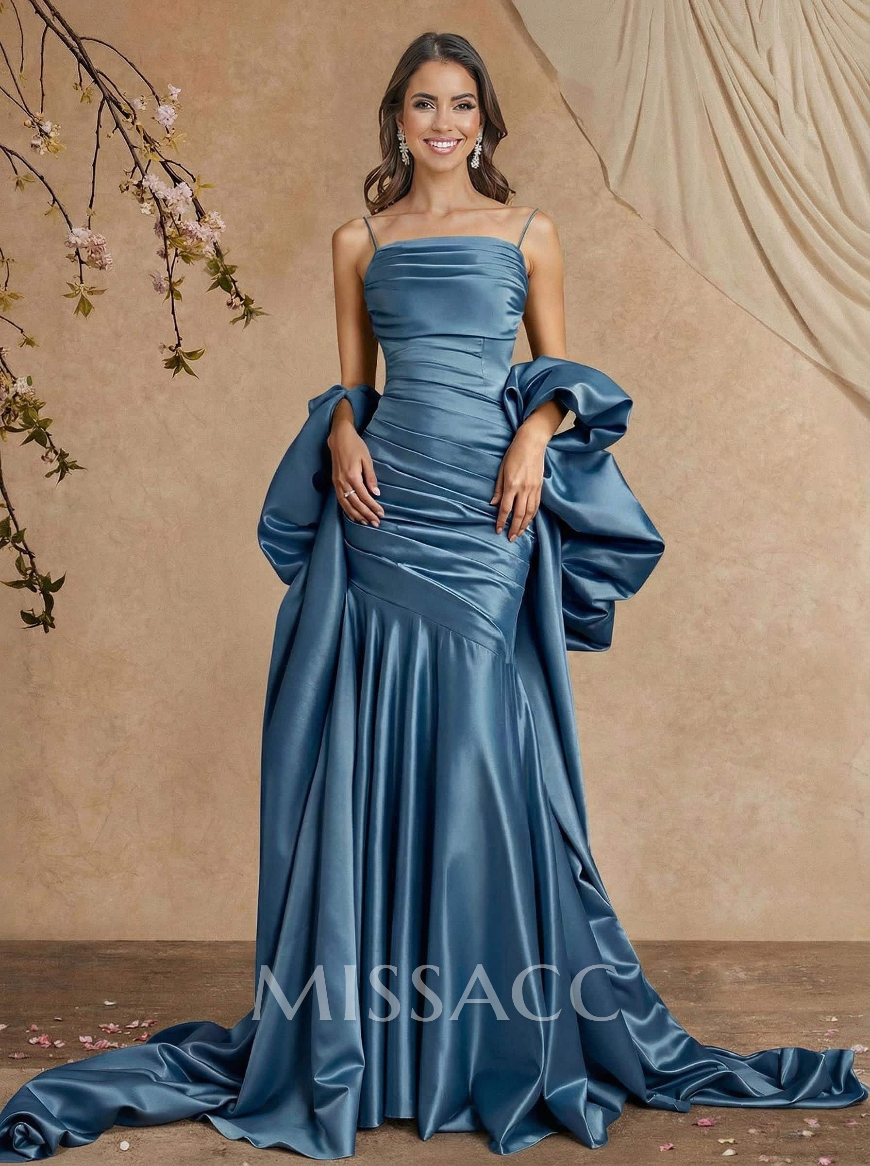 Trumpet/Mermaid Square Neckline Sleeveless Sweep Train Satin Mother Of The Bride Dresses