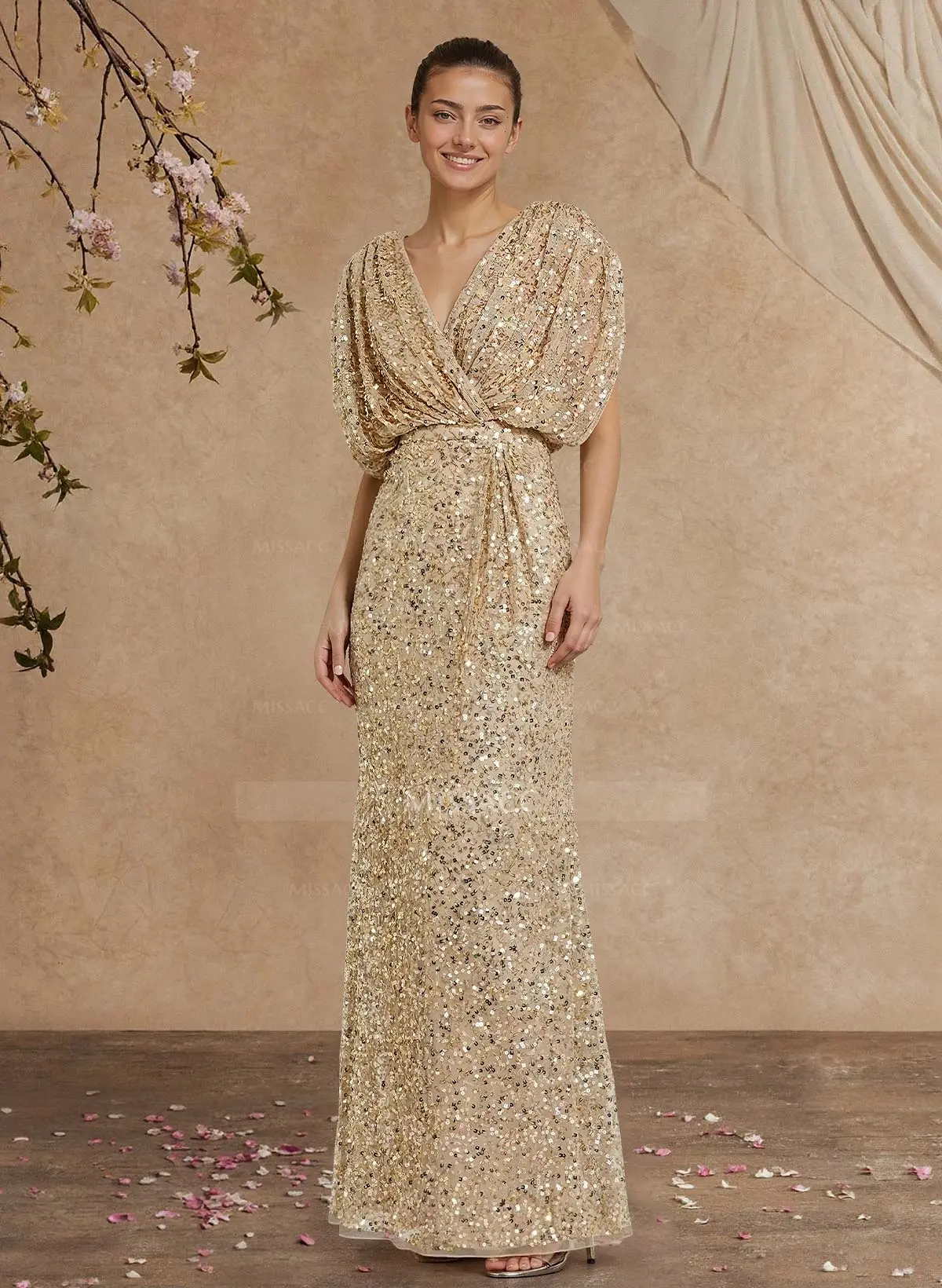 Sheath/Column V-Neck Sleeveless Floor-Length Sequined Mother Of The Bride  Dresses - Missacc Canada