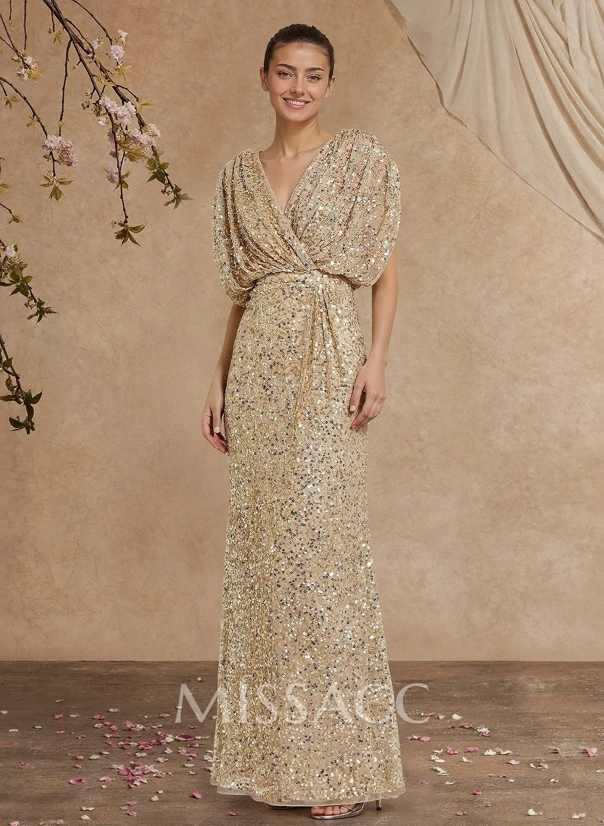 Sheath/Column V-Neck Sleeveless Floor-Length Sequined Mother Of The Bride Dresses - Missacc Canada Sheath/Column V-Neck Sleeveless Floor-Length Sequined Mother Of The Bride Dresses - Missacc Canada