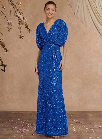 Sheath/Column V-Neck Sleeveless Floor-Length Sequined Mother Of The Bride Dresses