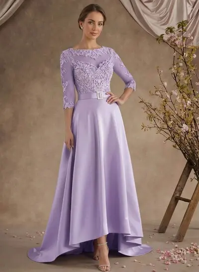 A-Line Illusion Neck 3/4 Sleeves Asymmetrical Mother Of The Bride