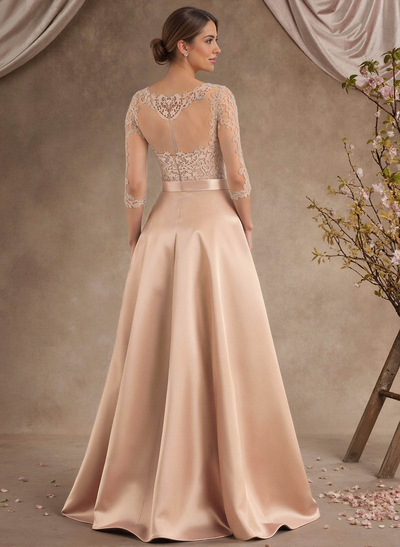 A-Line Illusion Neck 3/4 Sleeves Asymmetrical Mother Of The Bride Dresses With Appliques Lace/Sash