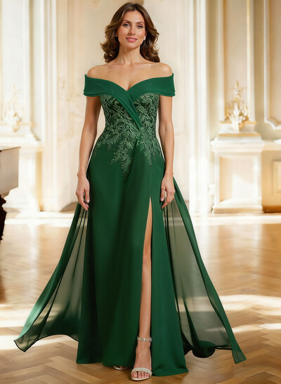 A-Line Off-The-Shoulder Chiffon Mother Of The Bride Dresses With Appliques Lace/High Split
