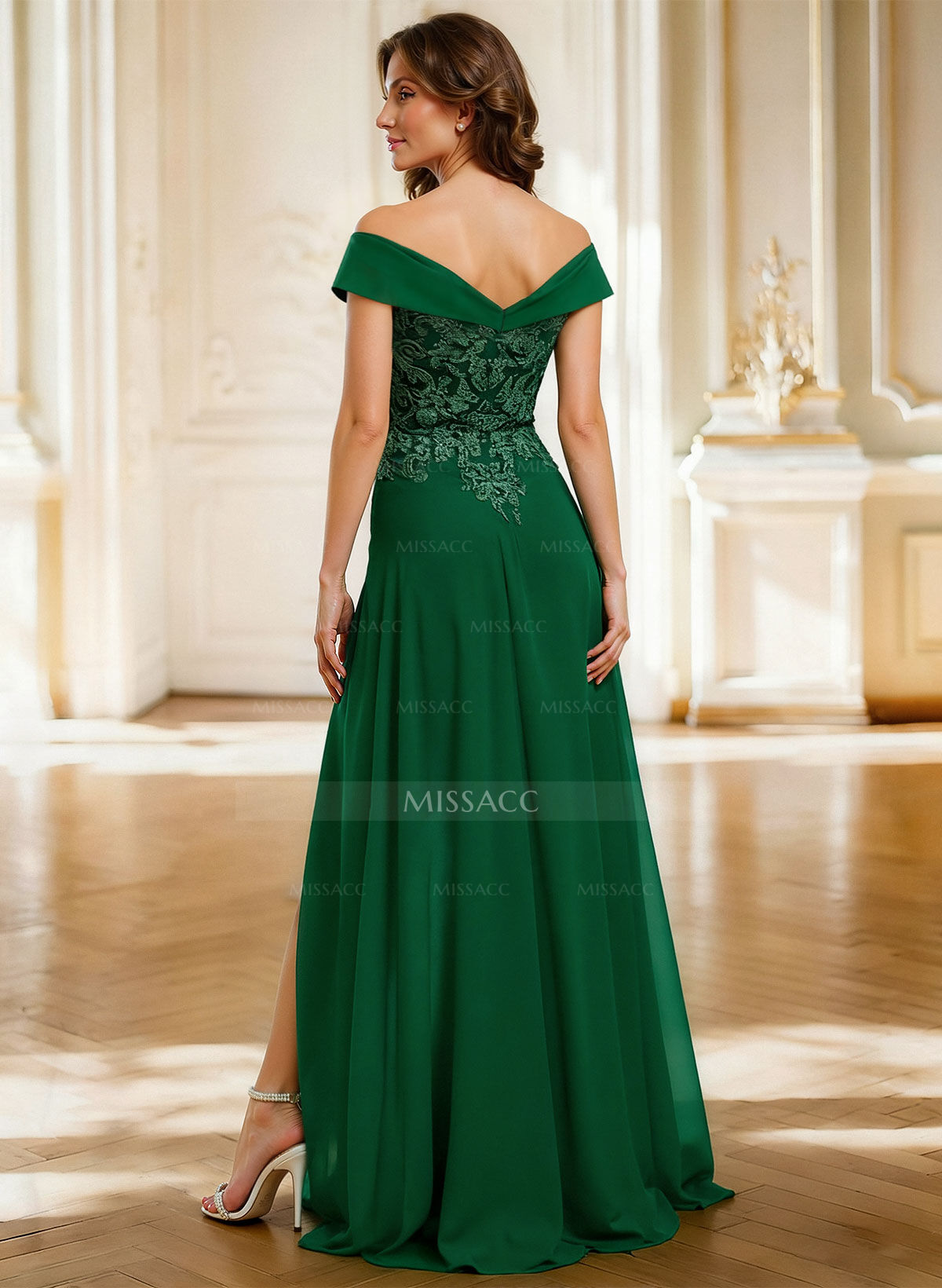 A-Line Off-The-Shoulder Chiffon Mother Of The Bride Dresses With Appliques Lace/High Split
