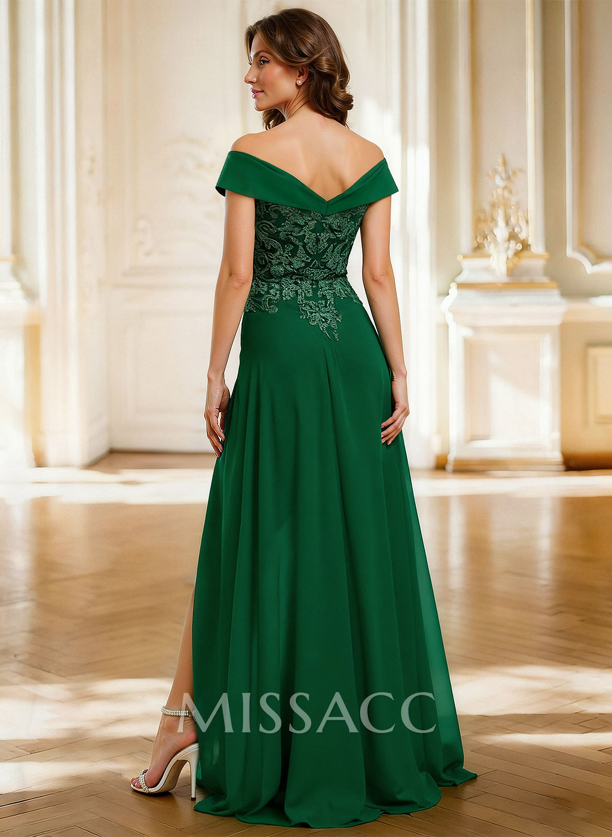 A-Line Off-The-Shoulder Chiffon Mother Of The Bride Dresses With Appliques Lace/High Split