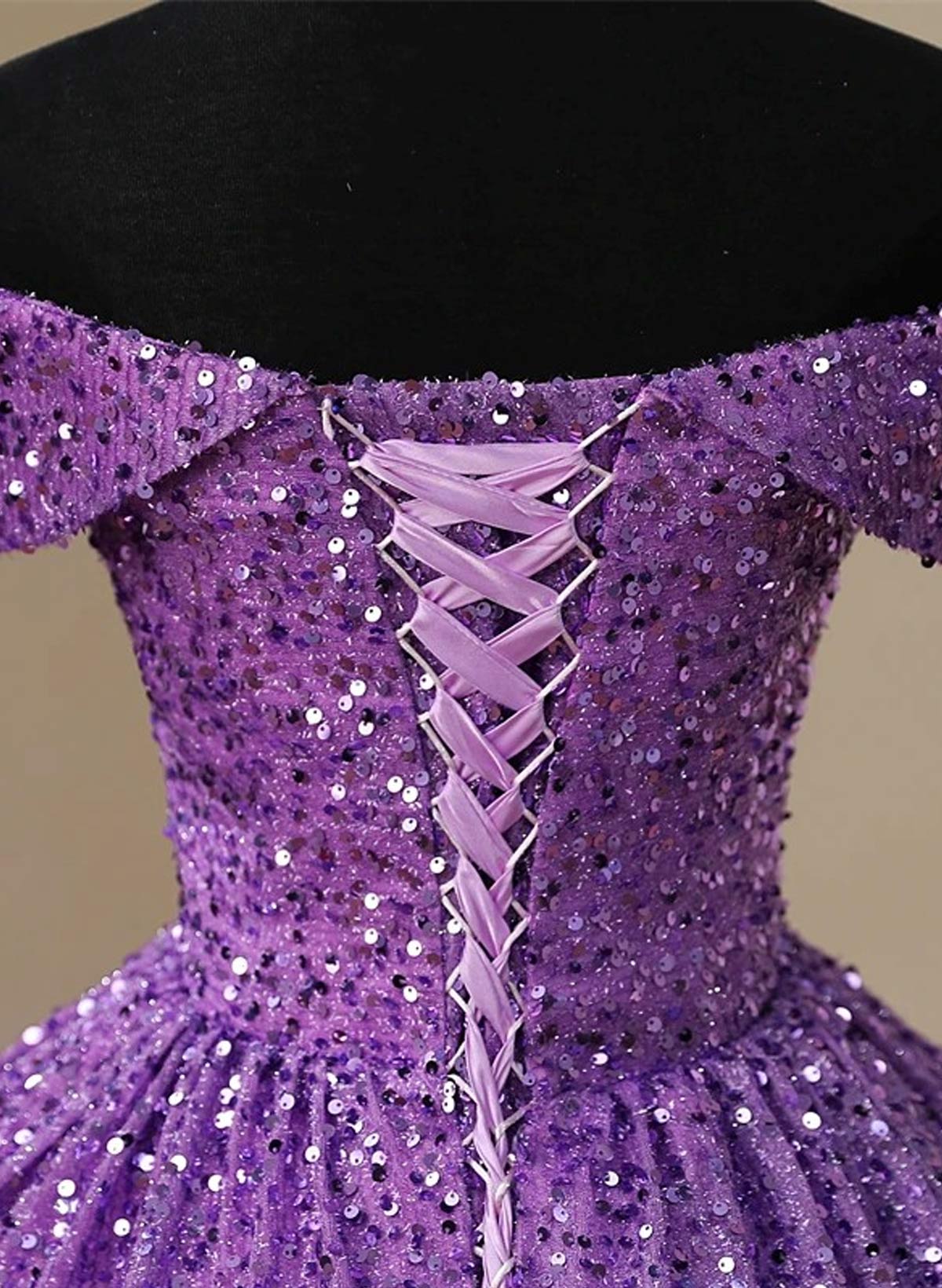 Sparkle & Shine Off-The-Shoulder Sleeveless Ball-Gown Floor-Length Sequined Prom Dresses
