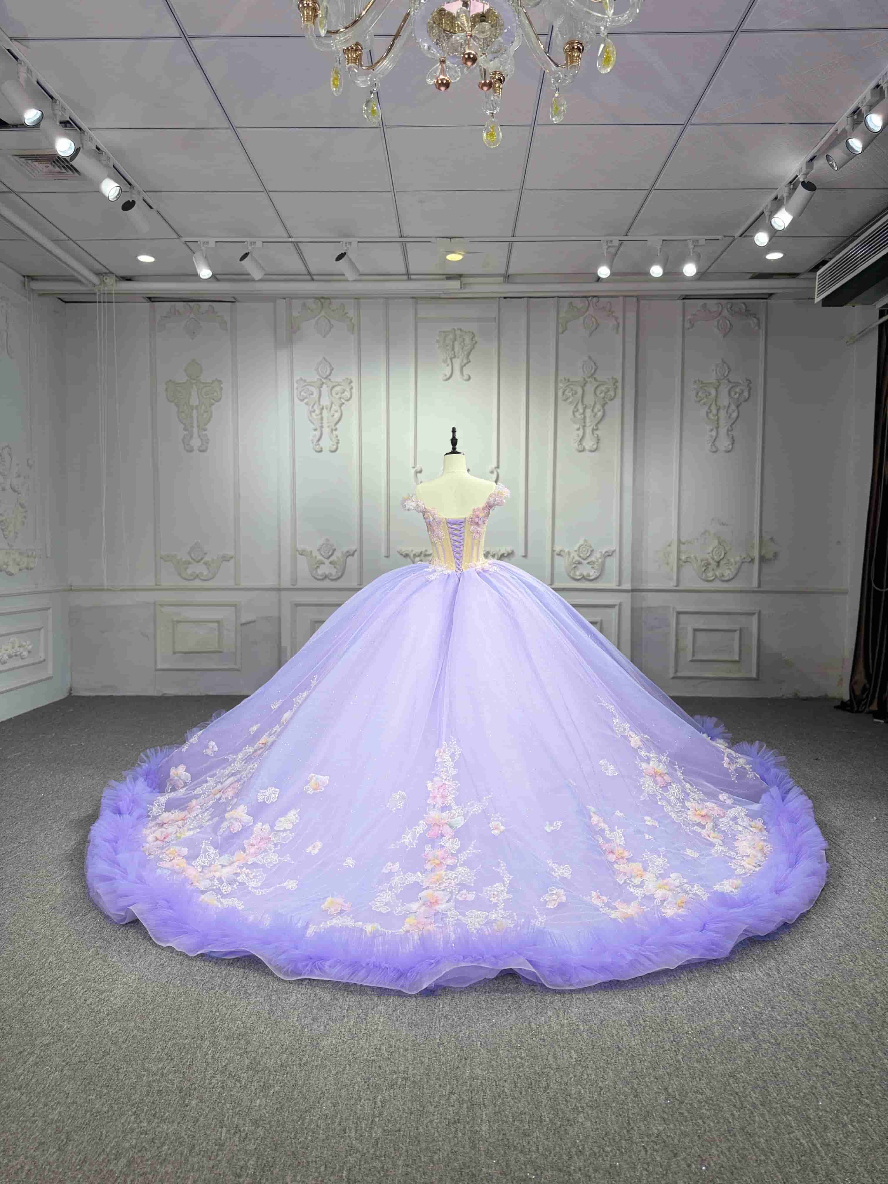Dreamy Princess Ball Gown Off-Shoulder Collar Draping Prom Dress With Lace Up On Back