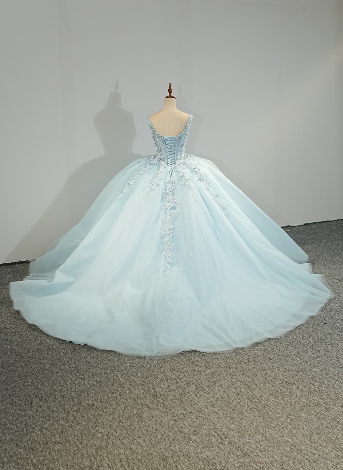 Ball-Gown Plunge Neck Sleeveless Chapel Train Tulle Prom Dress With Beading/Lace