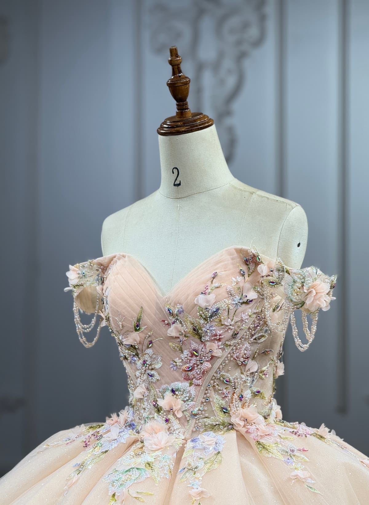 Ball-Gown Off-The-Shoulder Sleeveless Chapel Train Tulle Wedding Dresses With Ruffle/Beading