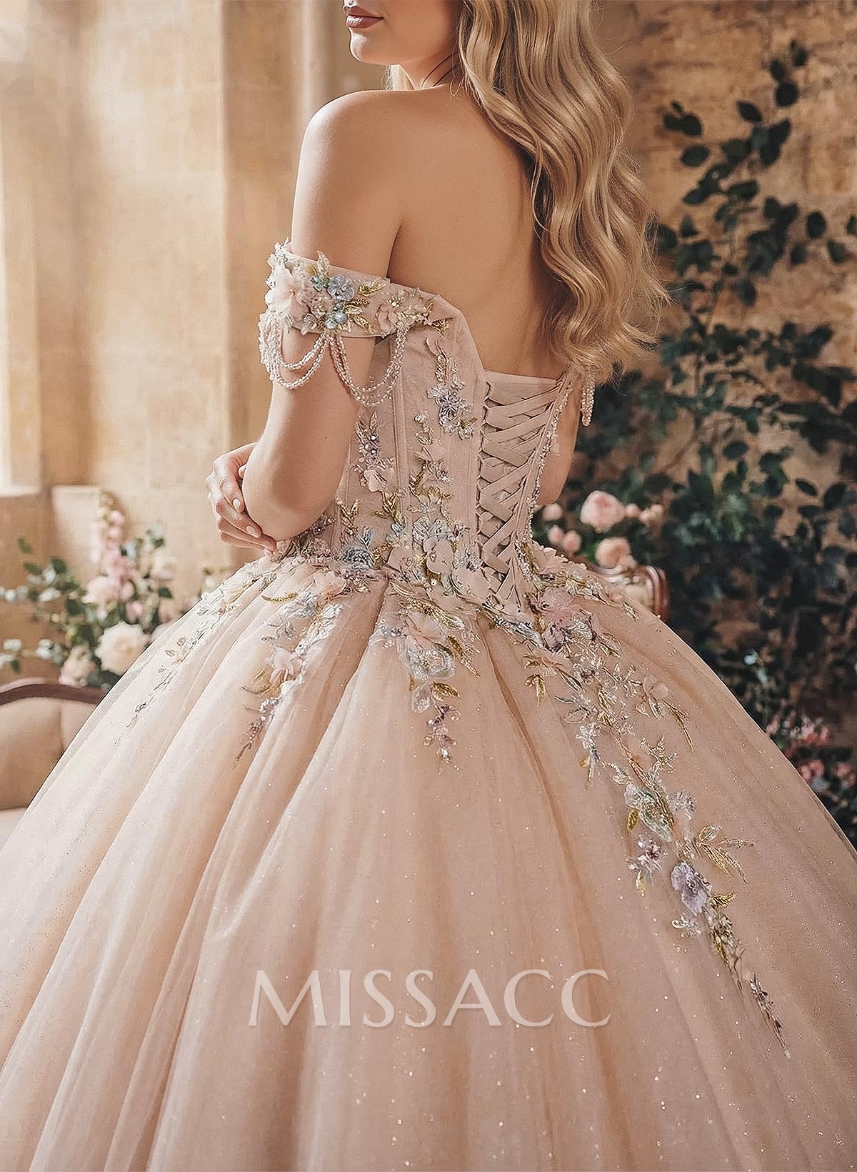 Ball-Gown Off-The-Shoulder Sleeveless Chapel Train Tulle Wedding Dresses With Ruffle/Beading